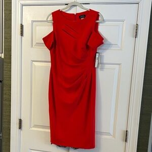 Tahari Red Cold Shoulder Midi Dress
